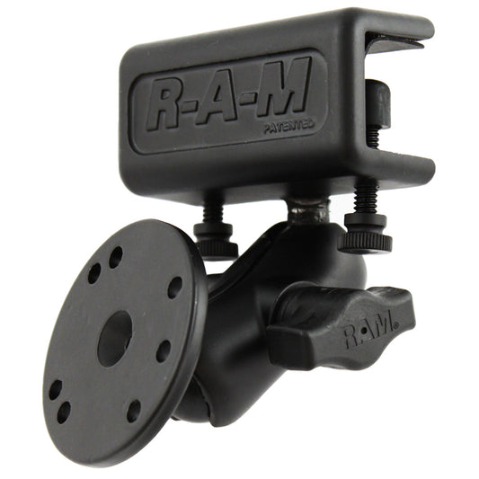 RAM Mount Glare Shield Clamp Mount w/Short Double Socket Arm & Round Base Adapter w/AMPs Hole Pattern [RAM-B-177-202U]